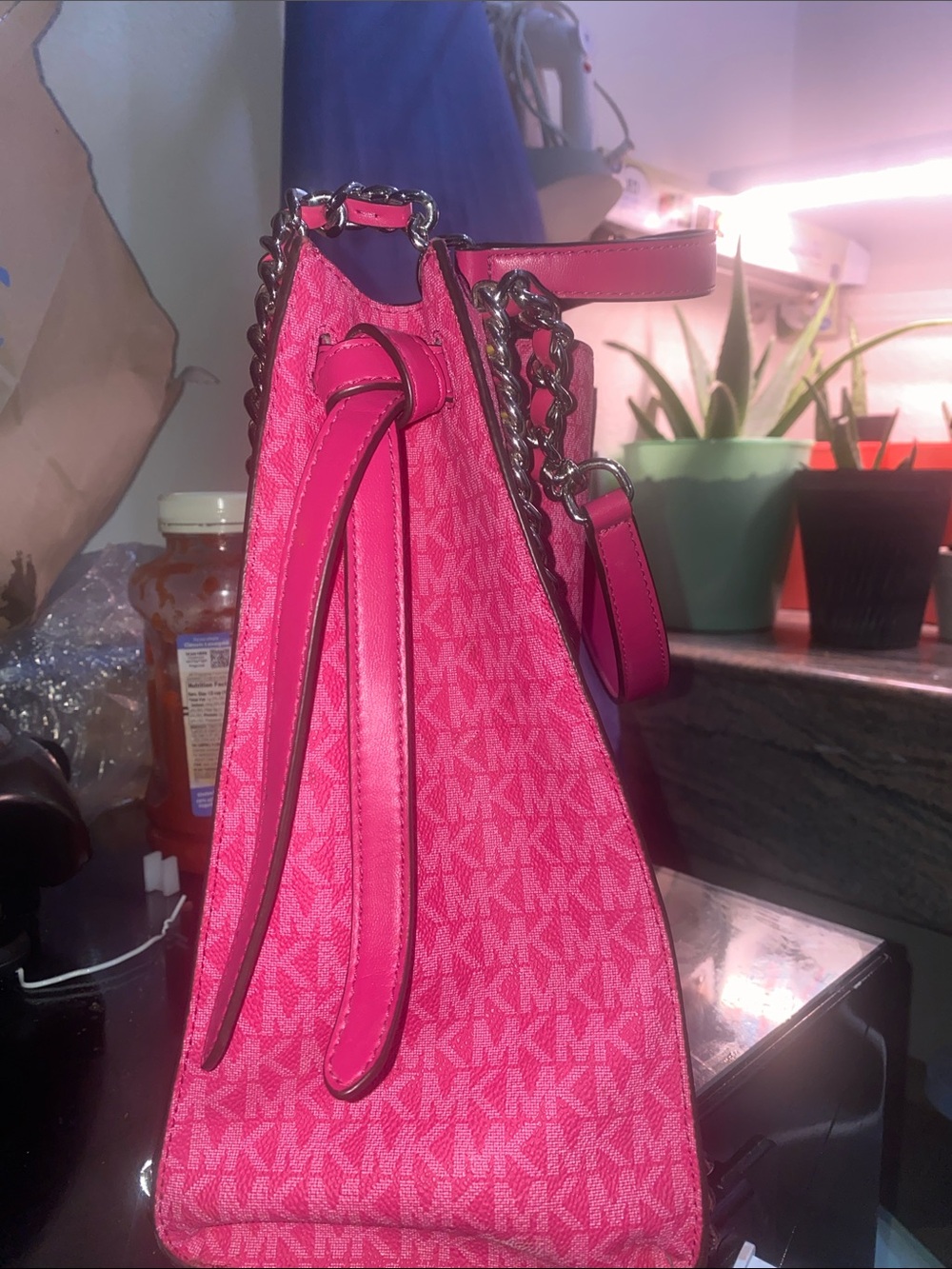 Michael Kors Hot Pink MK Logo Chain-Accent Tote - Picture 4 of 6